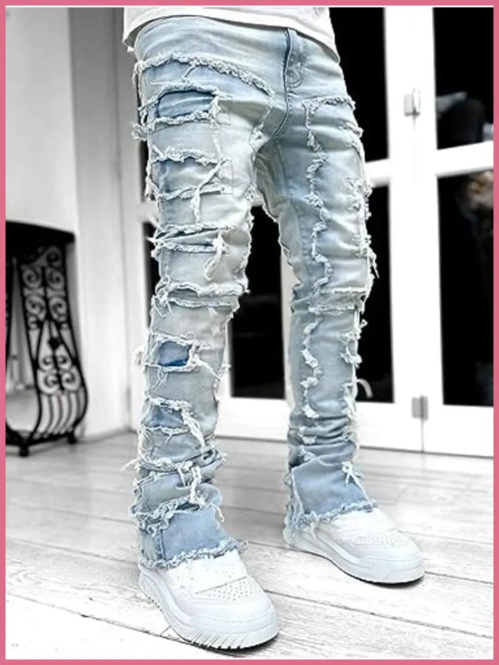 Men's Stacked Skinny Jeans Ripped Denim Y2K Harajuku High Waist
